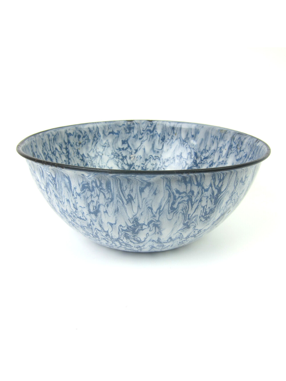 Antique Graniteware Mixing Bowl Blue Swirl 8" Enamelware Bowl Mottled Blue White